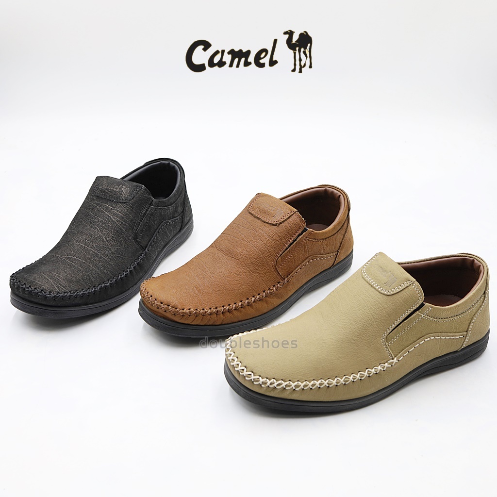 Camel (CM127) รองเท้าคัทชูชาย หนังแท้ หนังลายช้าง พื้นนุ่ม เย็บพื้น ไซส์ 40-45