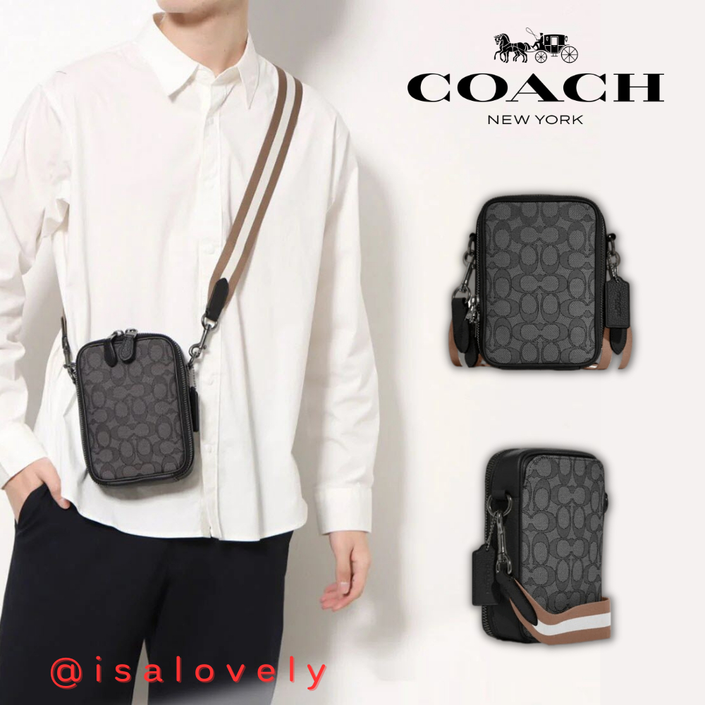 📌Isa Lovely Shop📌  Coach c8237 Stanton Crossbody In Signature Jacquard Color : GUNMETAL/BLACK/ELM