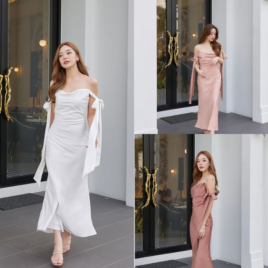 Pirunya - Long Dress 12 เดรสยาว คอถ่วง สายเพชร แขนผูกโบว์