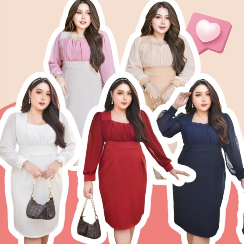 เดรสสาวอวบ ทูโทน ทรงสวย อกถึง50 Peppermint PlusSize (649 653)