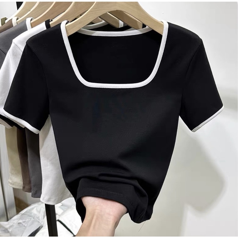 เสื้อแขนสั้น ครอป สไตล์เกาหลี คอกลม สีพื้น รหัส 816 zone4