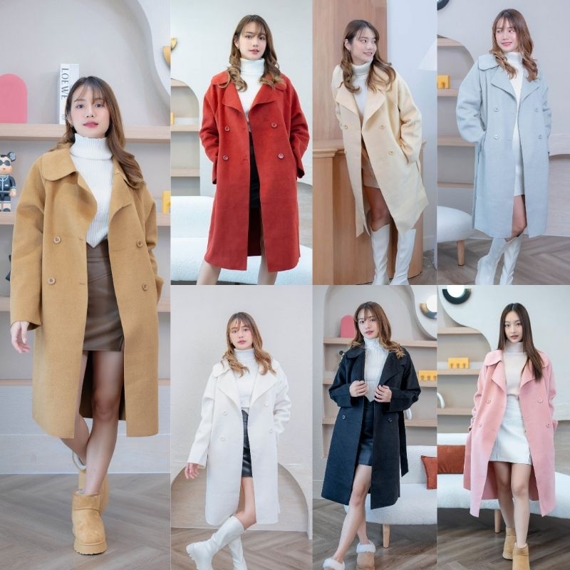 เทรนช์โค้ทยาว ผ้าแคชเมียร์ autumn trench coat พร้อมส่ง