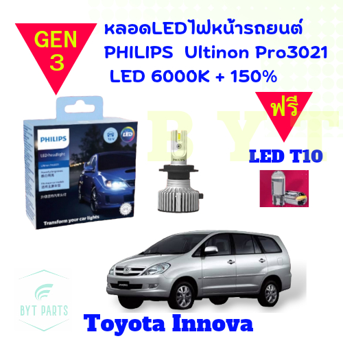 Philips หลอดไฟหน้ารถยนต์  Ultinon Pro3021 Gen3 LED+150% 6000K For Toyota Innova
