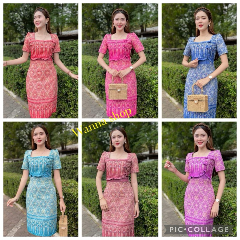 เดรสผ้าทอ อกป้ายแต่งโบว์น่ารัก อัดกาว พร้อมส่ง