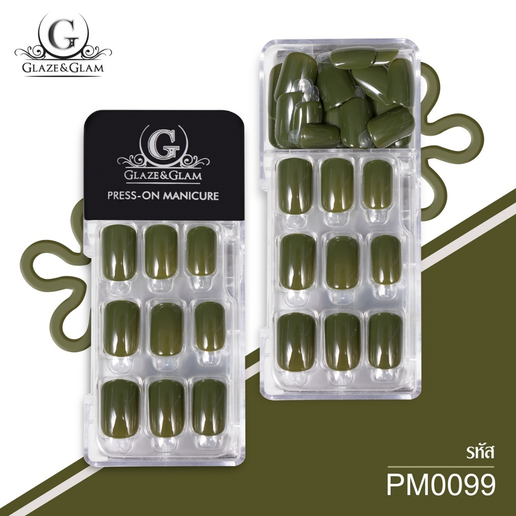 [ New ] GLAZE & GLAM เล็บปลอม เล็บเจลปลอม เล็บปลอมสำเร็จรูป เล็บปลอมพร้อมเทปกาวในตัว PRESS ON NAILS / PM0099 / 30 PCS