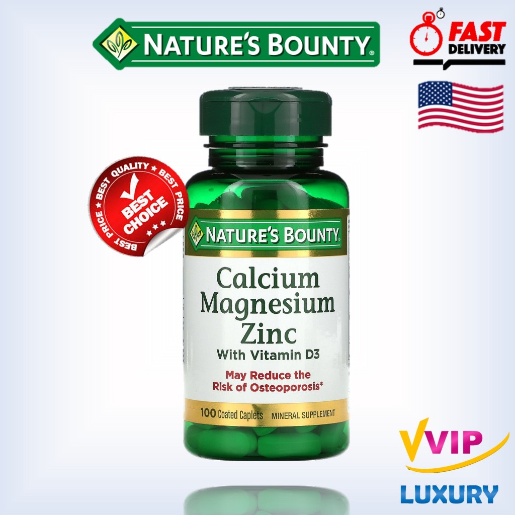 exp02/2027 Nature's Bounty, Calcium Magnesium Zinc with Vitamin D3, 100 coated caplets
