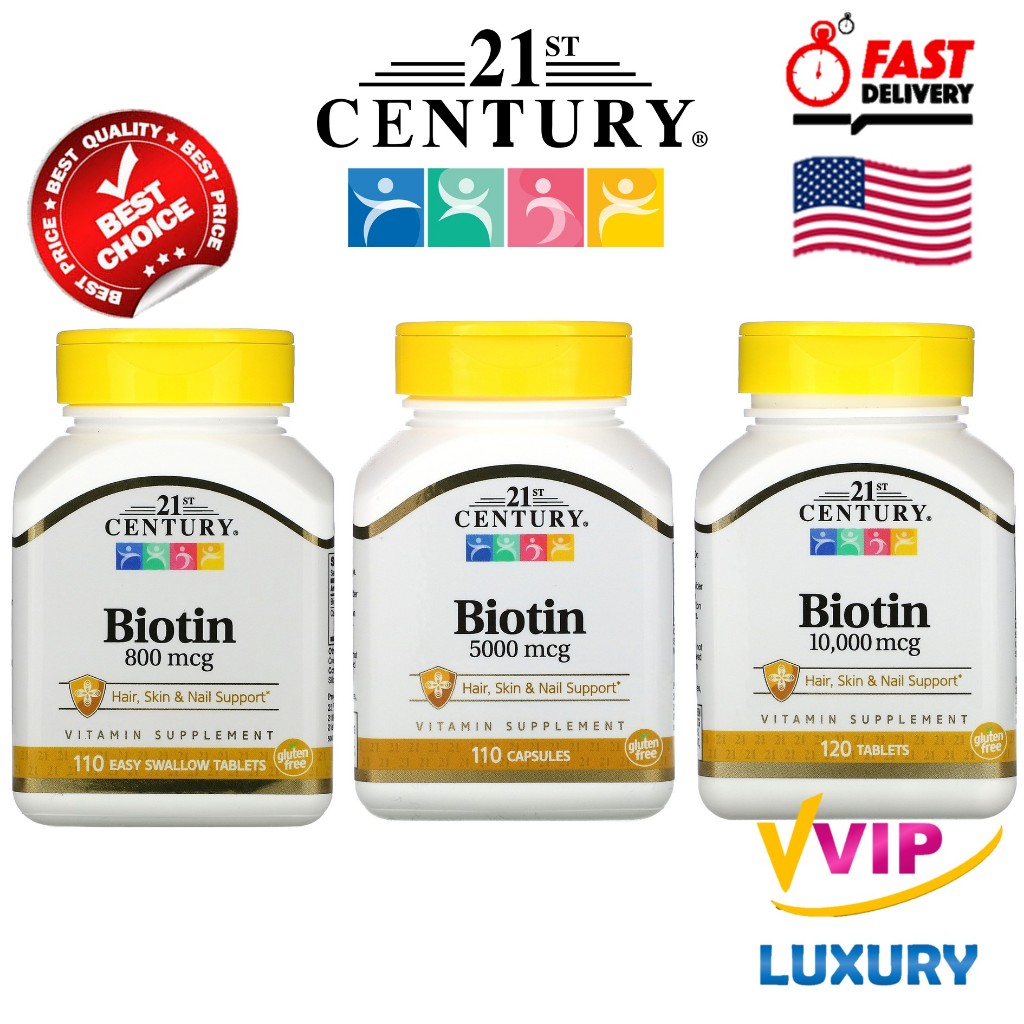 ไบโอติน 21th Century Biotin 800/5000/10000 mcg /110/120 Tablets