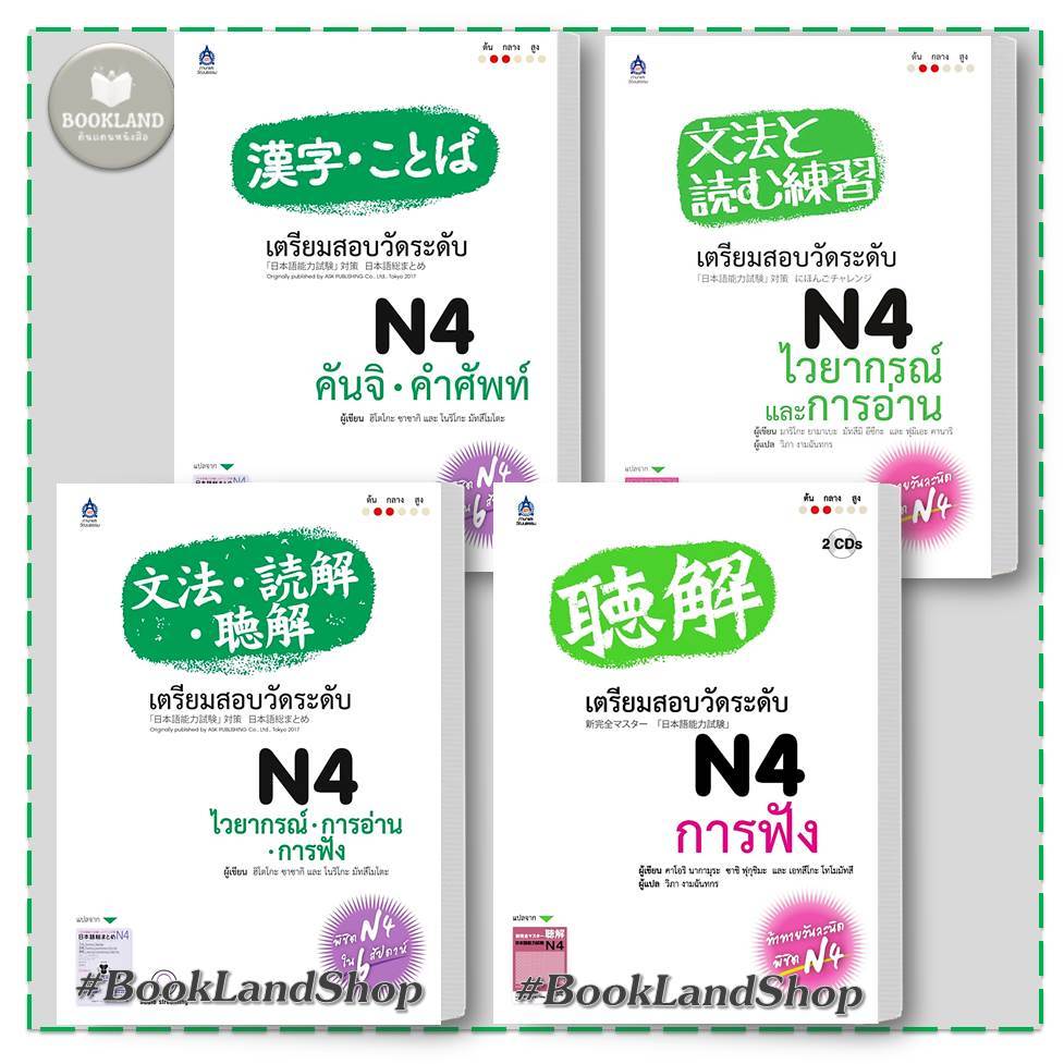 หนังสือ เตรียมสอบวัดระดับ N4 คันจิ.คำศัพท์ / ไวยากรณ์ การอ่าน  การฟัง / การฟัง  #BookLandShop