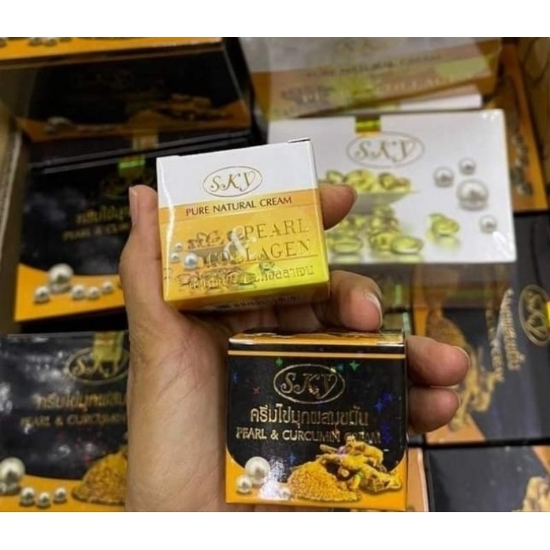 [ 12 กระปุก ] Sky ครีมไข่มุกผสมขมิ้น 6 + Sky สูตรคอลลาเจน 6