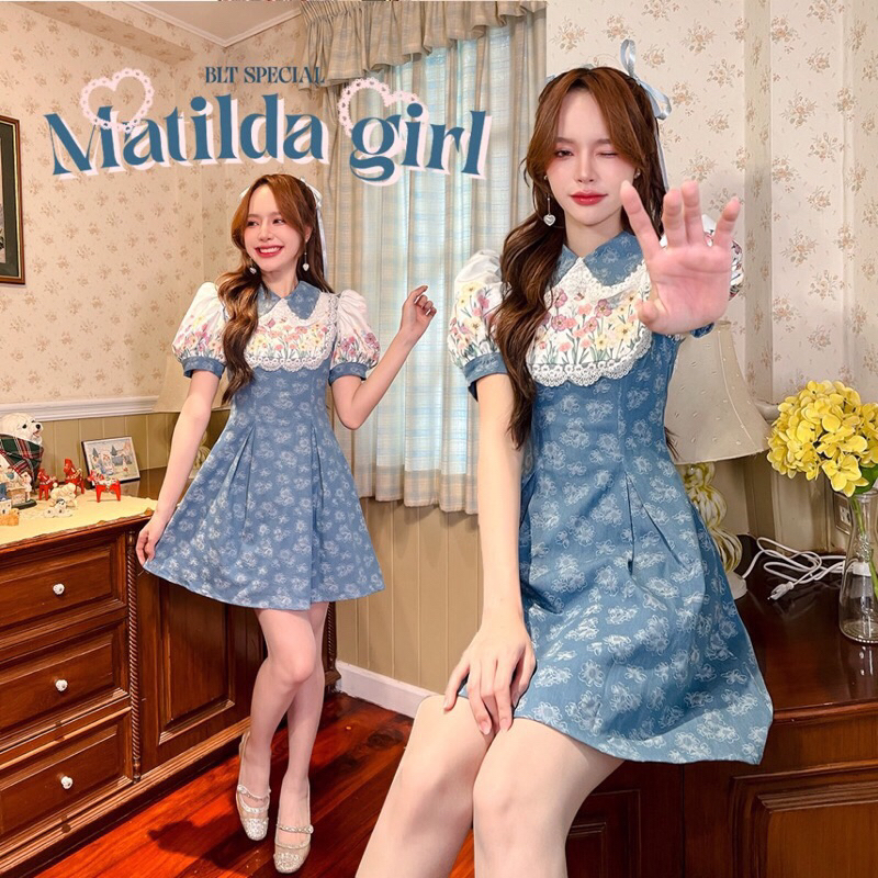 BLT BRAND Matida girl : Mini Dress มินิเดรสสีฟ้าลายดอกไม้🌷(XL/Used)