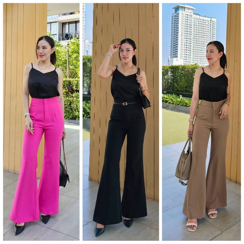 [18decem]กางเกงขาม้า ขาบานเอวสูง เก็บทรงสวยมาก ดูช่วงขายาว ให้ลุคที่ดูดีมั่นใจ (S-2XL)