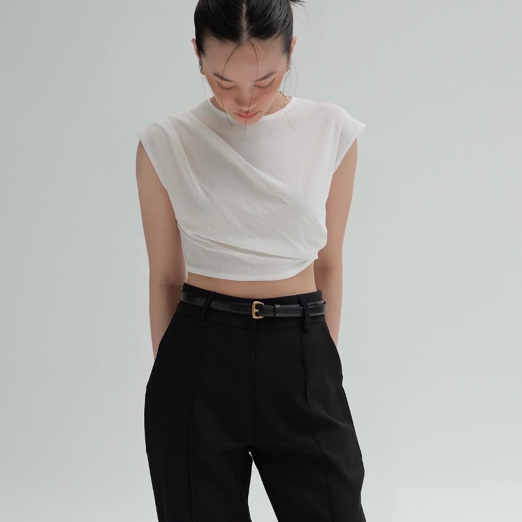TOPLIST Risa crop top เสื้อครอปตัวสั้น ดีเทลจับจีบ บนล่าง เนื้อผ้า Knit แบบบาง