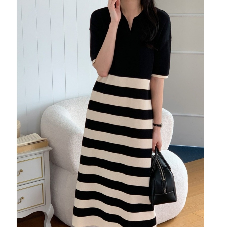 Aubrey Dress เดรสโปโลยาวลายทาง TS1772