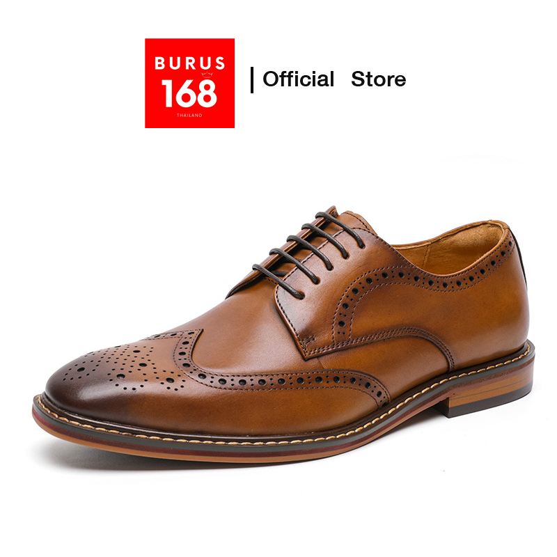 [Size 38-47] รองเท้าหนังแท้ลายฉลุ ผู้ชาย (เย็บพื้นทุกคู่) - รุ่น Brogue Derby รองเท้าหนังแท้ลายฉลุ