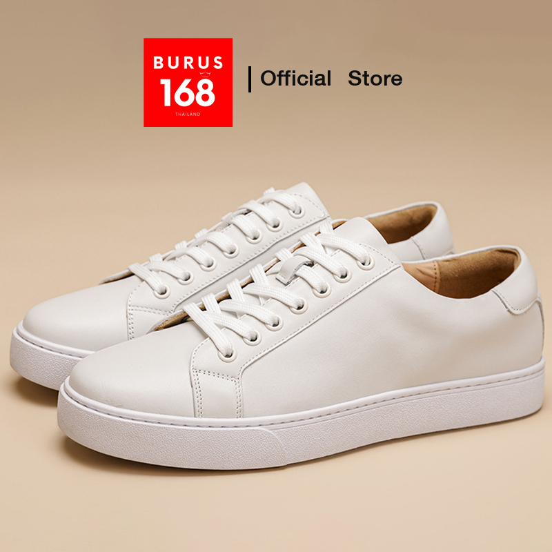 รองเท้าผ้าใบหนังแท้ สีขาว - รุ่น White sneakers trainer lifestyle สนีกเกอร์ สีขาว (Size 38-44)