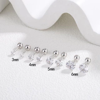 Aurum Jewelry: ต่างหูเงินแท้ เพชร cz กลม แป้นกลม / จิวหูเงินแท้ รุ่น Classy Silver (ราคาต่อ 1 คู่)