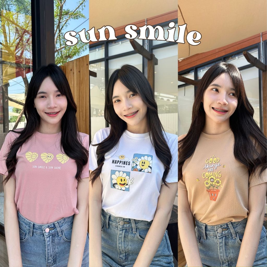 Jarikashop - เสื้อยืดลาย Sun Smile ( งานป้าย.. Jarika ) ( จ223 )