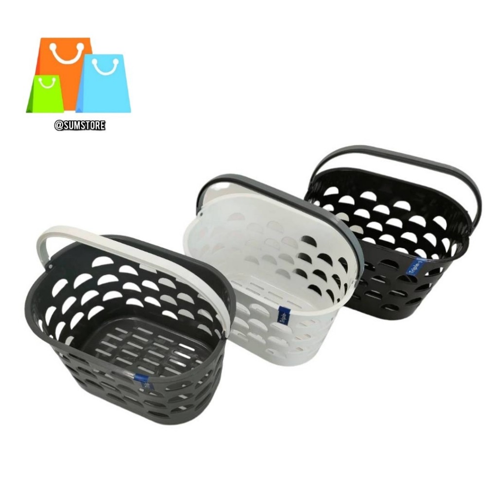 ตะกร้า หูหิ้ว Zebra  25X18X16 CM. ตะกร้าใส่ของ ตะกร้าใส่สบู่ มี 3สี สีดำ สีขาว สีเทา