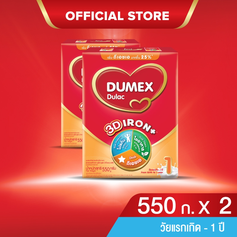 นมผง x 2 กล่อง ดูเม็กซ์สูตร1 ดูแลค ไอรอนพลัส 550 กรัม นมผงเด็กแรกเกิด-1ปี นมผง Dumex Dulac นมดูแลคสูตร1