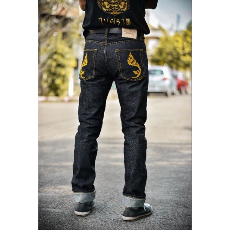 74Denim16ozปักทอง16oz ทรงกะบอกเล็กslim fit