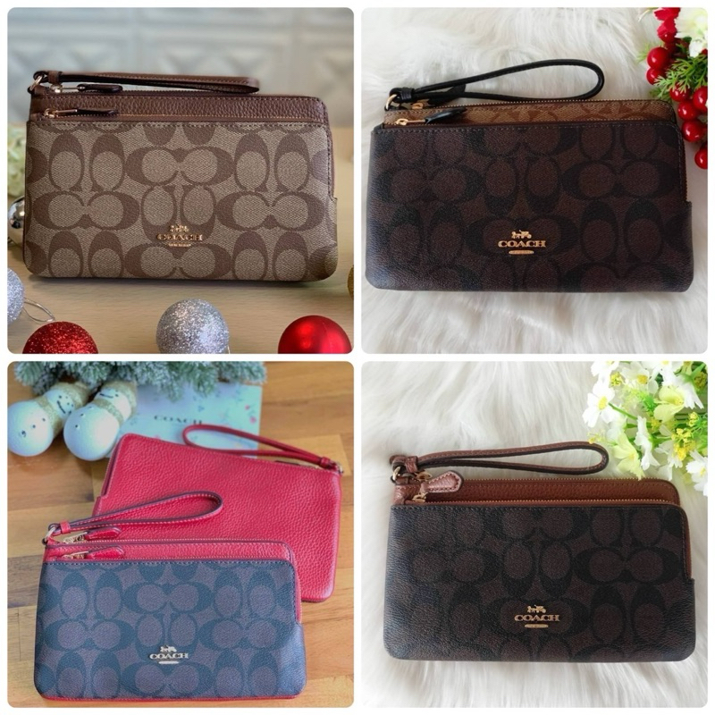 COACH Double Zip Wallet In Signature Canvas C5576 (กระเป๋าคล้องมือ2ซิป SizeL)