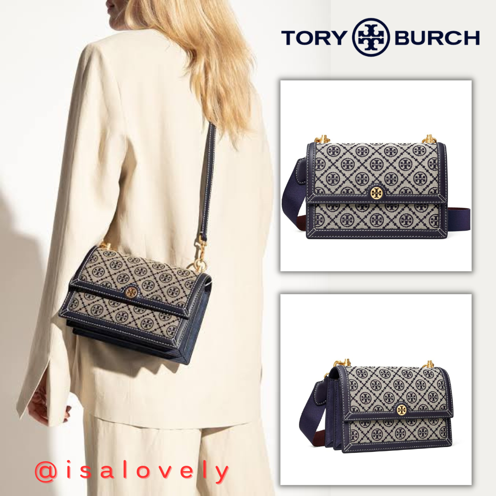 📌Isa Lovely Shop📌  งาน Shop  TORY BURCH T MONOGRAM JACQUARD MINI SHOULDER BAG 81000 Color : Tory Nav