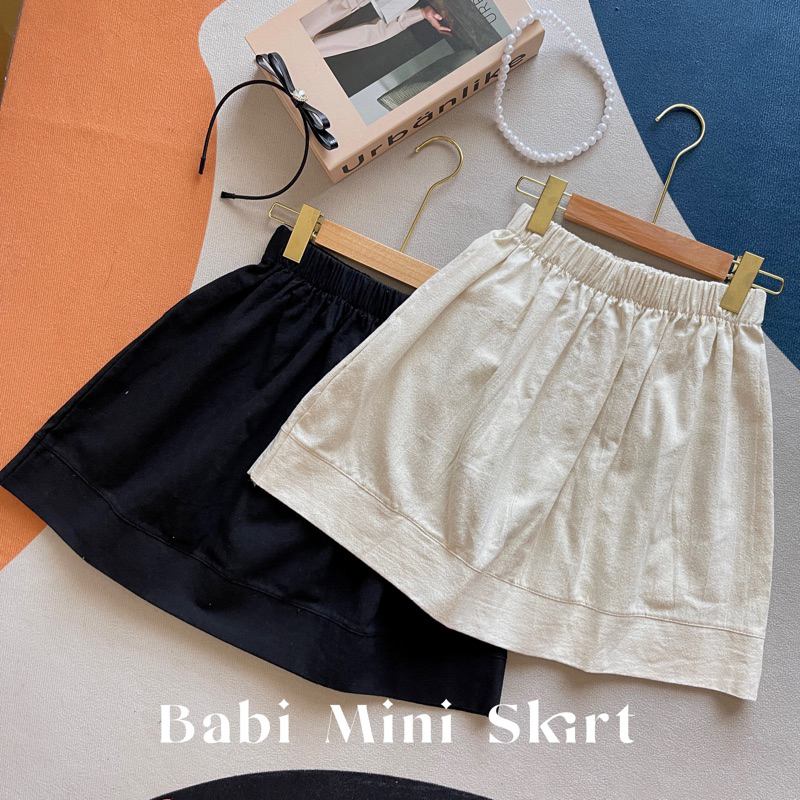Babi mini skirt กระโปรงสั้นผ้าฝ้ายแต่งชายกระโปรงขอบหนา
