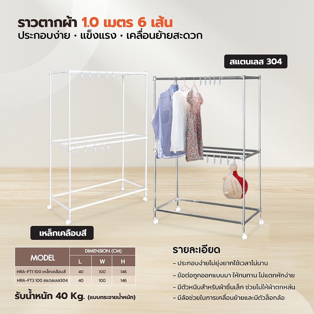 SANKI (ซันกิ) ราวตากผ้า รุ่น Forte 1 เมตร สำหรับติดเพดาน