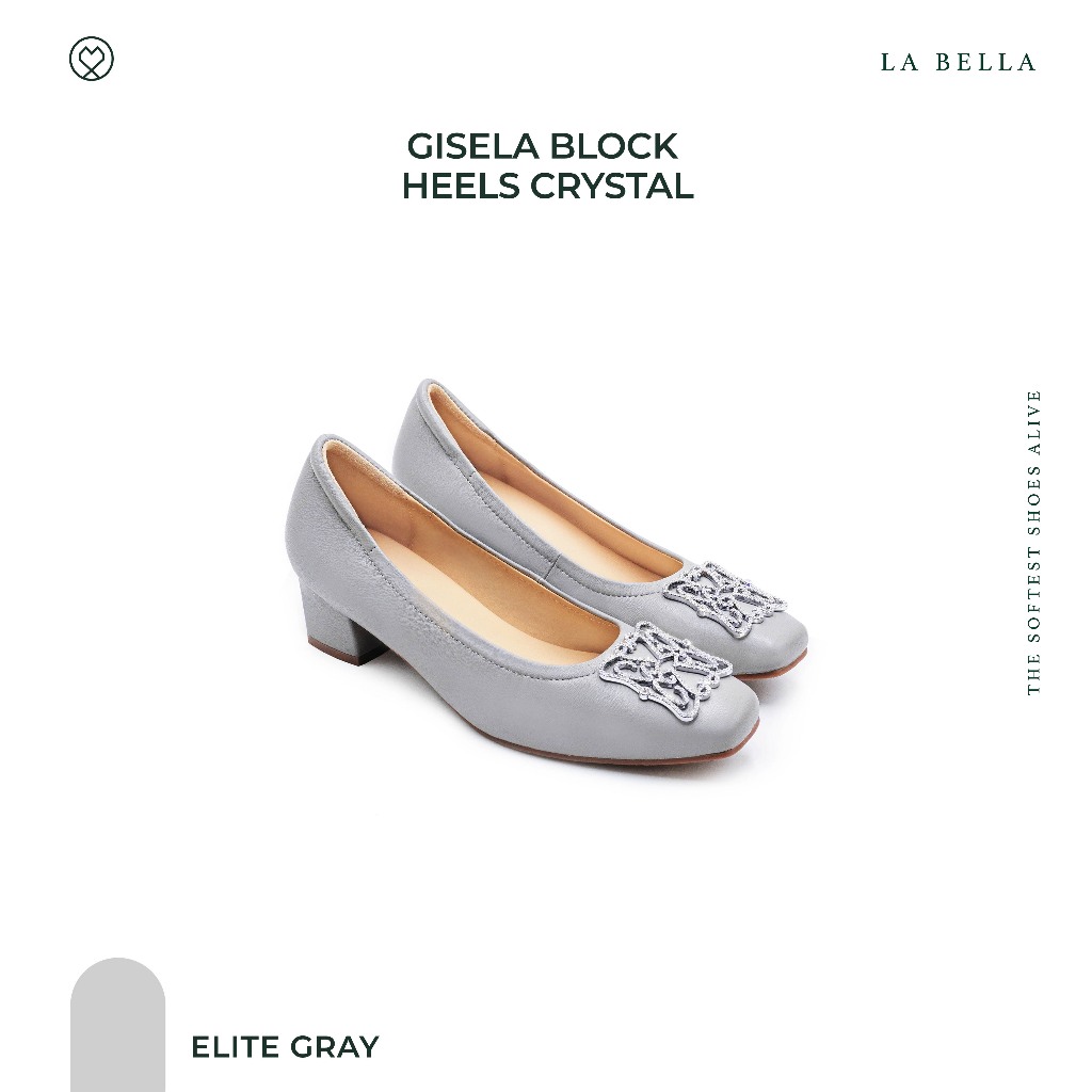 LA BELLA รุ่น GISELA BLOCK HEELS CRYSTAL - ELITE GRAY