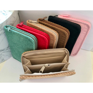 Pnp กระเป๋าสตางค์ ใบสั้น ผ้าลูกฟูก หลากสี มินิมอล