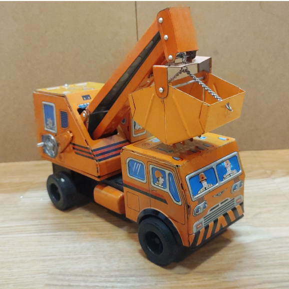 รถ​ตักดิน รถเครนก่อสร้าง สังกะสี​ ทินทอย Power​ Shovel​ No.36 Tin toy​ (มือสอง)​ EO Okyasu​ Japan​ 22ซม.