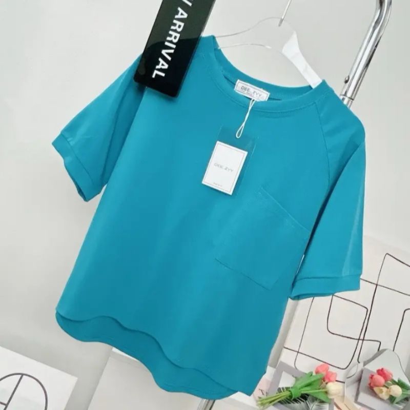 048#พร้อมส่ง*เสื้อยืดแขนสั้นแต่งกระเป๋า