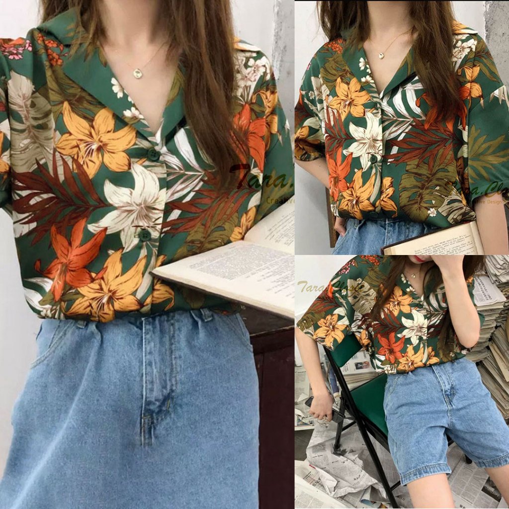 IT088 TARA Shirt เสื้อฮาวาย ลายดอก สงกรานต์ แขนสั้น สไตล์เกาหลี เนื้อผ้าไหมอิตาลีพิมพ์ลายอย่างดี ใส่สบาย ไม่ร้อน