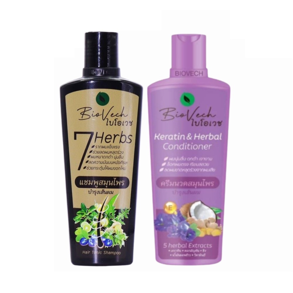 Biovech แชมพูและครีมนวดผม ไบโอเวช (New Package) ป้องกันผมร่วง ผมเสีย เร่งผมยาว ขนาด 225 ml