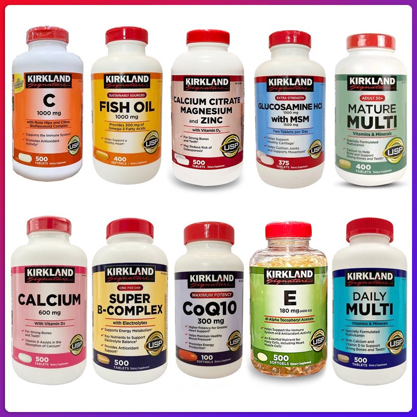 kirkland Vitaminc,Fish Oil,Zinc,Super B,Glucosamine Chondroitin,Daily/Mature Multi,E,Coq10,D3,B12,Krill Oil,Sleep Aid