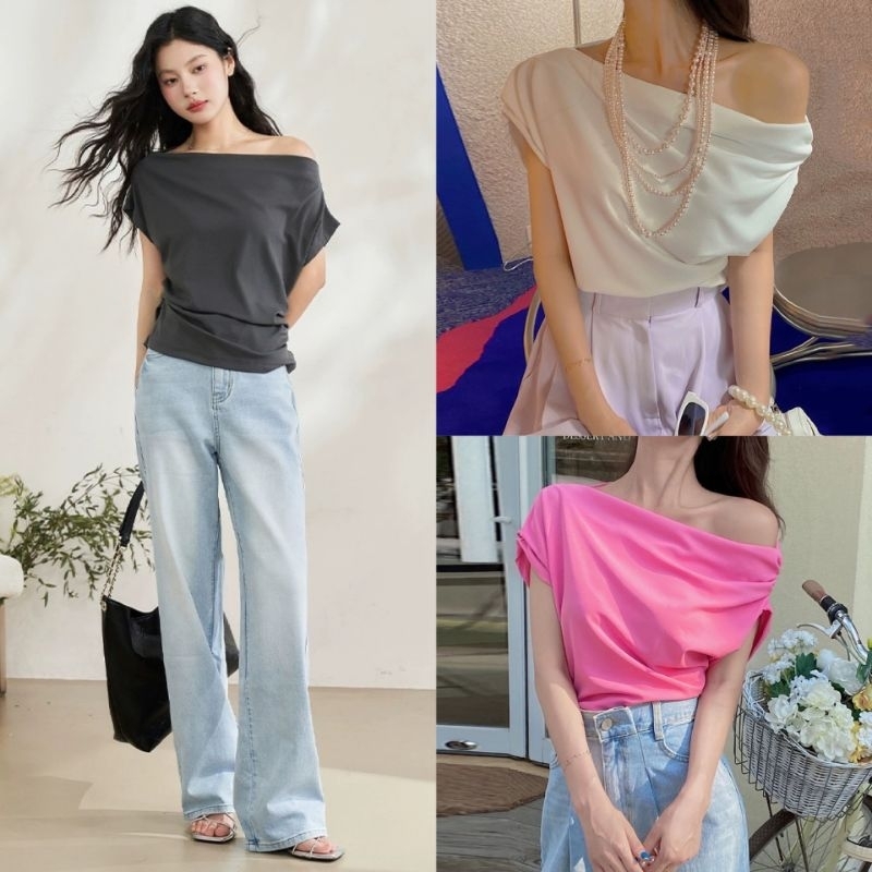 เสื้อไหล่จีบ ทรงปาดไหล่ ใส่ได้หลายแบบ