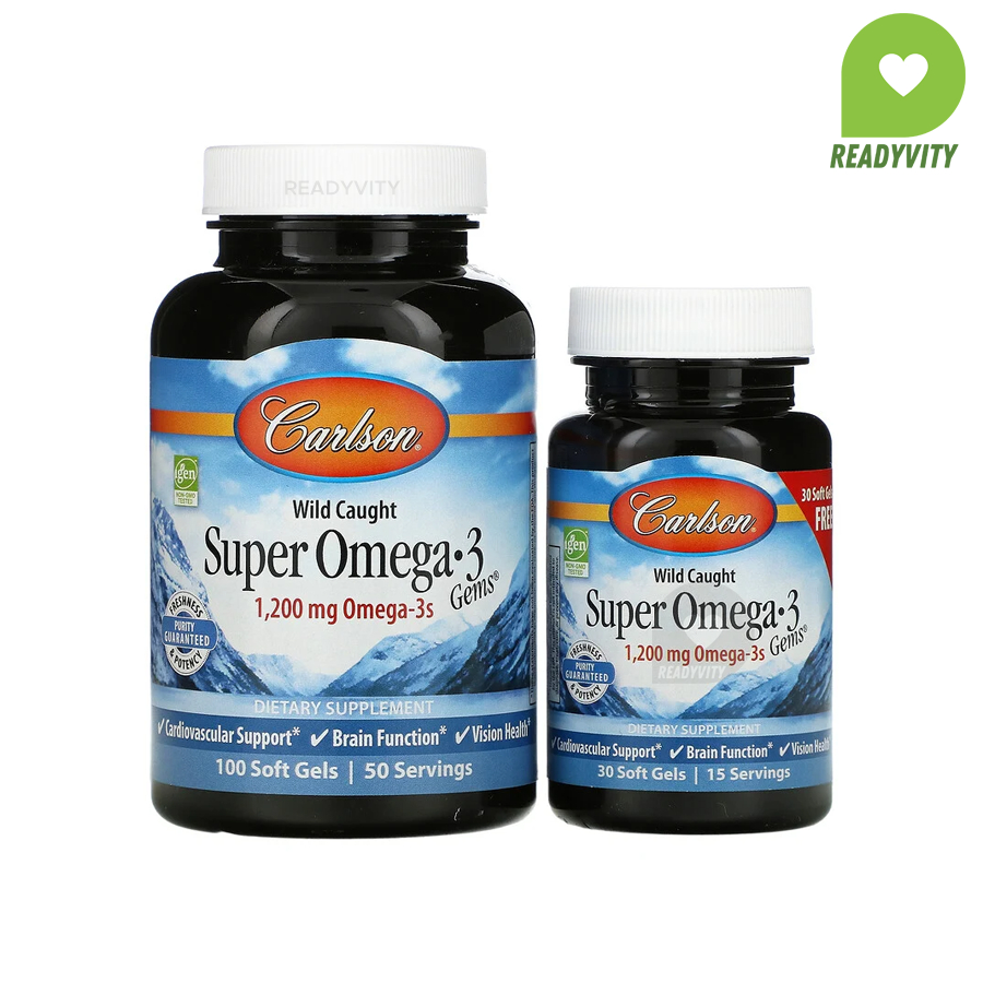 Carlson Labs, Wild Caught, Super Omega-3 Gems, 1,200 mg, 100 + 30 Soft Gels (600 mg per Soft Gel)