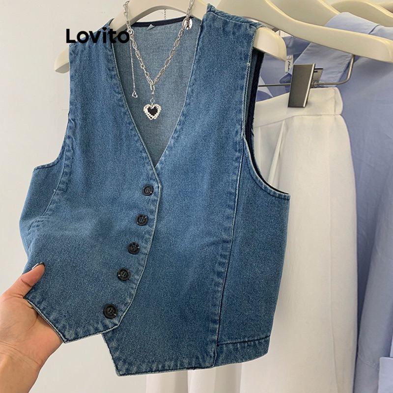 เสื้อกั๊กยีนส์Lovito ของสาวอวบsizeM,L