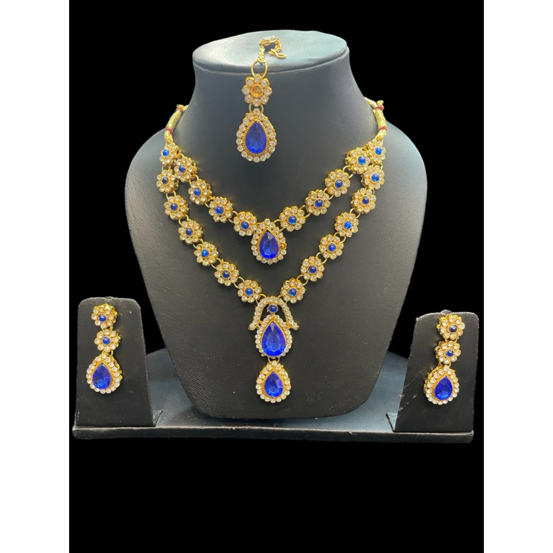 necklaceสร้อยคอหยดน้ำตาอินเดีย# ชุดเครื่องประดับสไตล์อินเดีย ชุดสร้อยคออินเดียใส่กับชุดแขก ครบชุด พร้อมต่างหู จี้หน้าผาก - รูปที่ 6