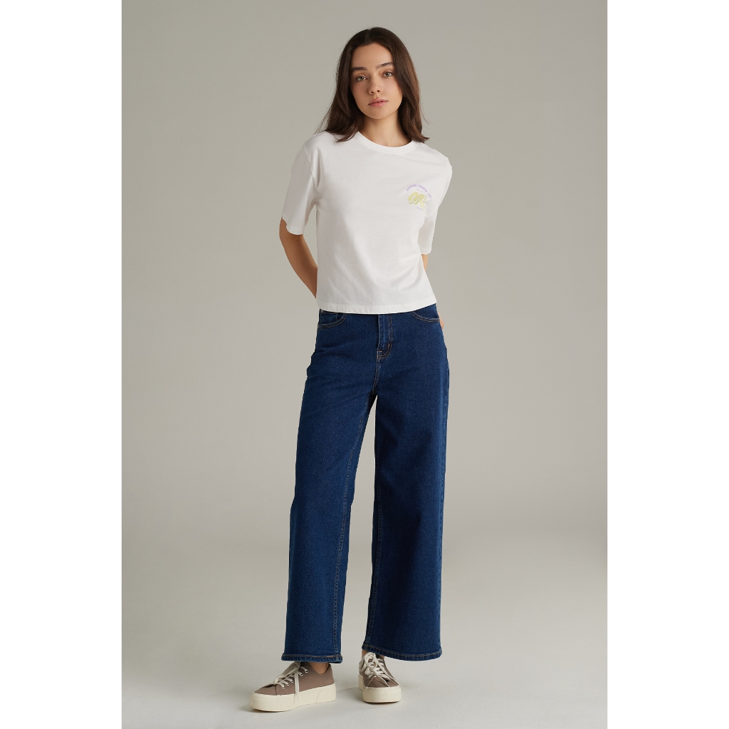 Mc jeans เสื้อยืดผู้หญิง ทรงครอปโอเวอร์ไซส์ คอกลม สีขาว MTTZ710