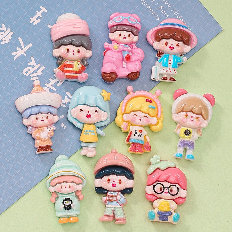 พร้อมส่ง 10 ชิ้น/เซ็ท #000 เรซิ่นเด็กผู้หญิง การ์ตูน ตกแต่ง diy  ติดหลังโทรศัพท์ ตกแต่งเคสมือถือ กิ๊บติดผม งานDIY