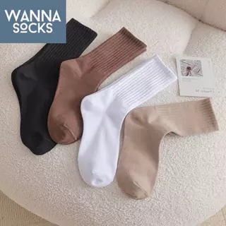ส่งจากไทย!! ถุงเท้าแฟชั่น สไตล์ญี่ปุ่น Cozy แนวมินิมอล ข้อกลาง ผ้าฝ้าย สีพื้น ถุงเท้าผู้หญิง A36