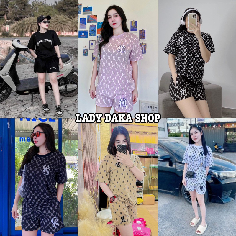 LADY DAKA SHOP โคตรฮิต เสื้อยืด ชุดเซท NY เสื้อ+กางเกงขาสั้น ขนาดฟรีไซส์
