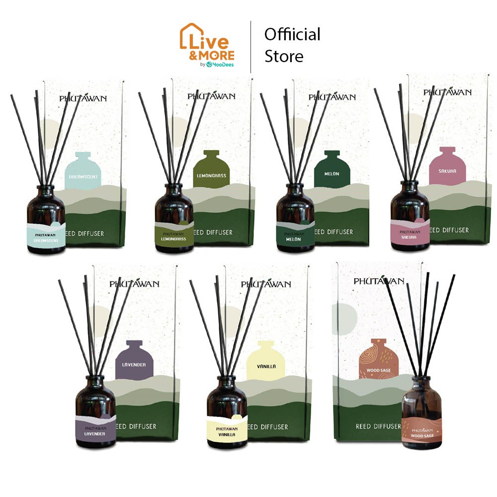 Phutawan ภูตะวัน ก้านไม้หอม ขนาด 50 มล น้ำหอมปรับอากาศ Aroma Reed diffuser