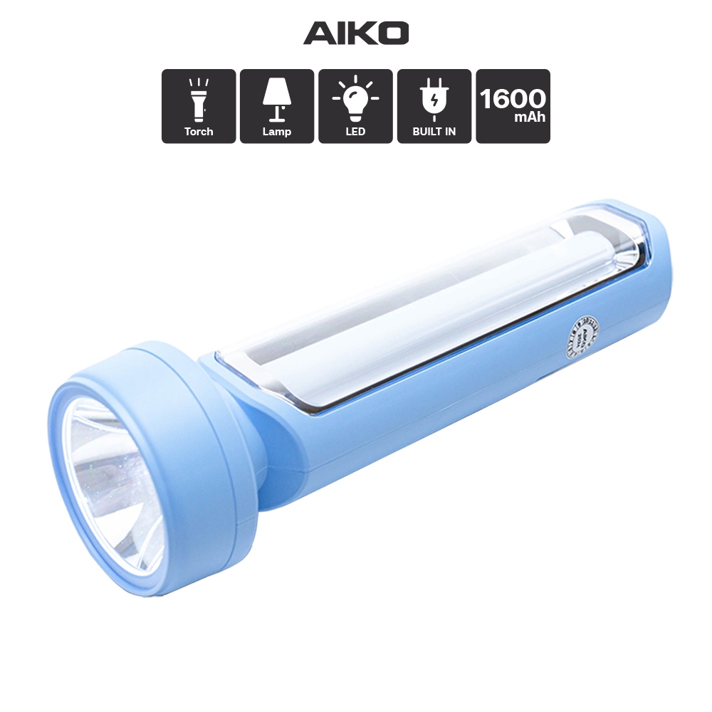 AIKO KN-5343 สีฟ้า ไฟฉาย LED เสียบไฟบ้าน ไฟฉายแค้มปิ้ง โคมไฟในตัว