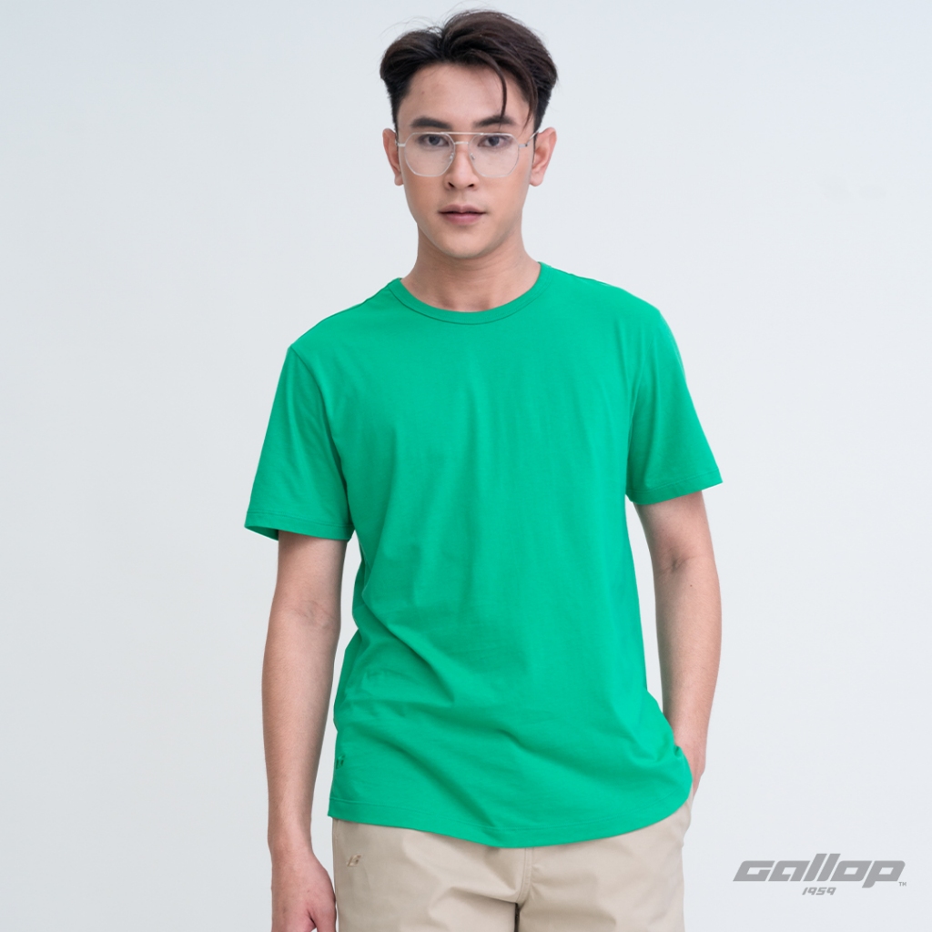 GALLOP : Men's Wear เสื้อยืดคอกลม (Round-necked) รุ่น ชายโค้ง GBT9002 สี Hot Green - เขียวสด