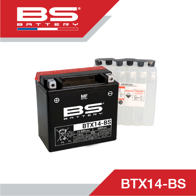 แบตเตอรี่ MF รหัส BTX14-BS สำหรับ BMW , KTM , Kawasaki , Triump