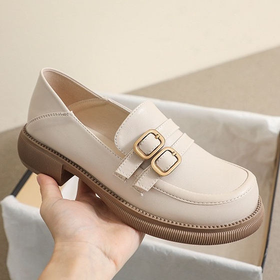 Size35-43 รองเท้าหนังคัทชูผู้หญิงหุ้มส้นสไตล์เกาหลีมินิมอลแต่งเข็มขัดคู่ สูง3CM. ตรงปก มีถึงไซส์ใหญ่