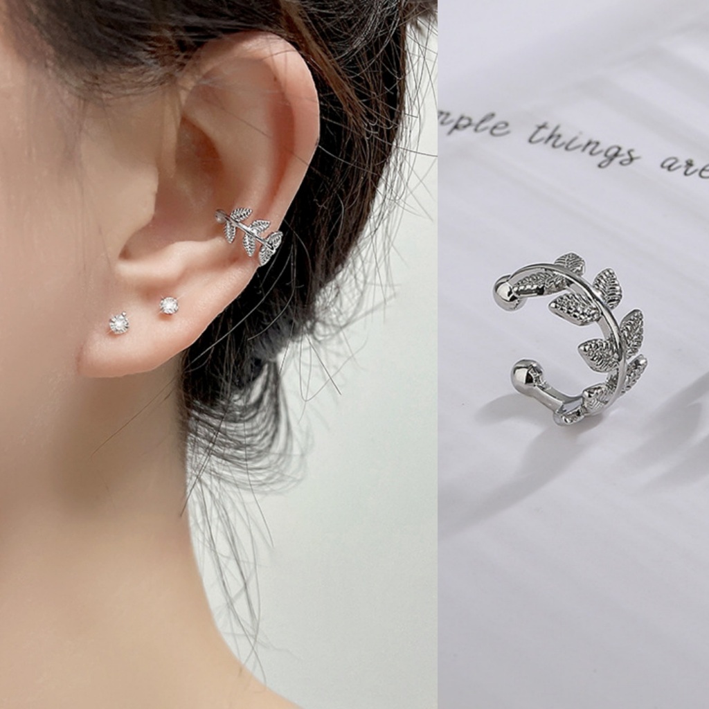 𝐄𝐚𝐫 𝐜𝐮𝐟𝐟 • เอียคัพเงินแท้ ใบไม้ ใส่น่ารัก • E224