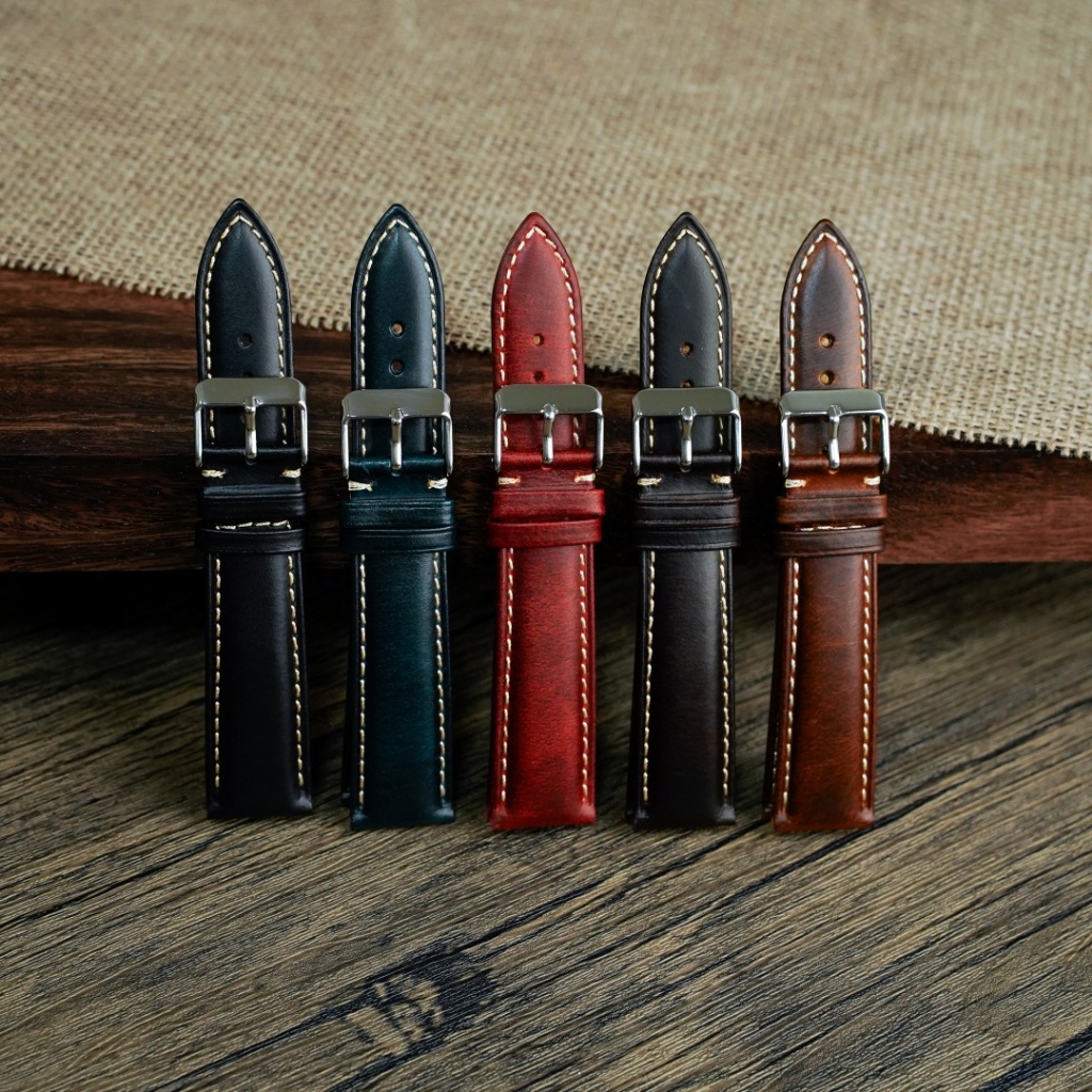 สายนาฬิกาหนังแท้ Leather Strap วินเทจ คุณภาพดี หลายไซส์ 18-22mm สายหนัง 21mm [V02]